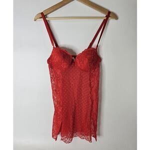 Rampage Heart Mesh And Lace Teddy Red Size Small